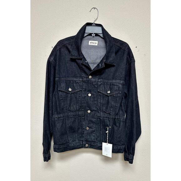 Ética Phoenix Cinched Waist Trucker Jacket – Black Denim Women Size S - Picture 2 of 5